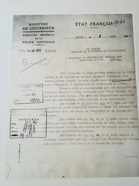Document du ministère de l'Intérieur, direction générale de la Police nationale, daté du 3 août 1942